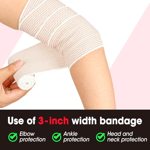 6 Pack Premium Elastic Bandage Wrap(2x2, 2x3, 2x4), Compression Bandage Wrap, Lymphedema Wraps for Legs, Ankle, Knee, Tummy