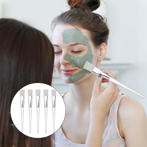 JJUNW 5 Pcs Facial Mask Brush Set, Soft Nylon Bristles with Clear Handle