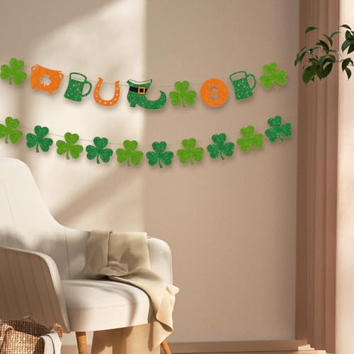St. Patrick's Day Glitter Banner & Shamrock Garland Set