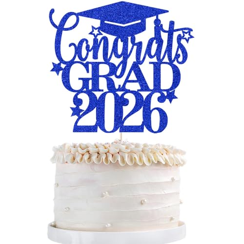 Congrats Grad 2026 Cake Topper | Glitter Graduation Decoration