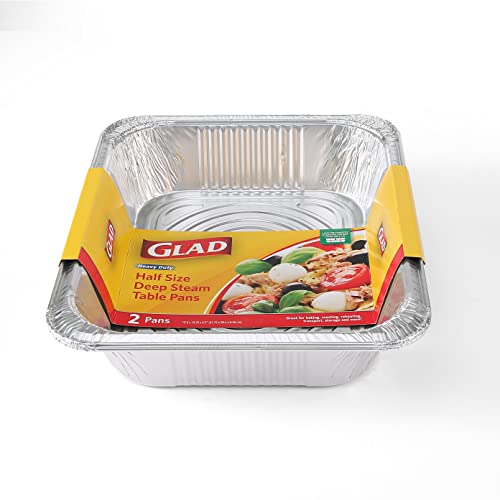 Glad Half Size Deep Aluminum Steam Pans, 2 Count - Heavy Duty Bakeware