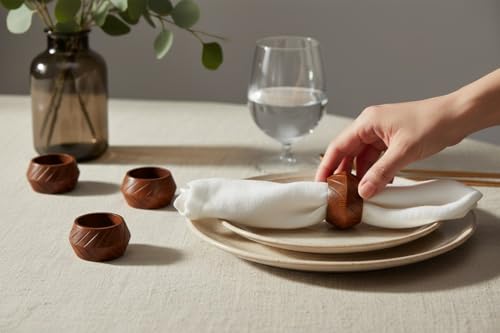 Set of 12 Handcrafted Wooden Napkin Rings for Table Decor - Rustic Brown
