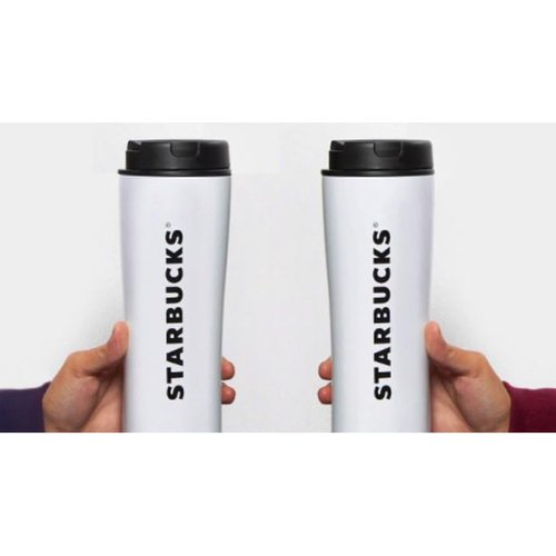 Starbucks Steel Vacuum Coffee Tumbler With Black Swivel Lid, White, 16 Oz