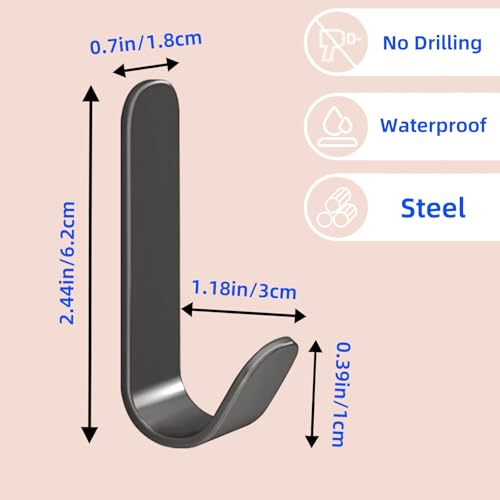4 Pack Adhesive Steel Towel Hooks - Dark Gray Wall Hook