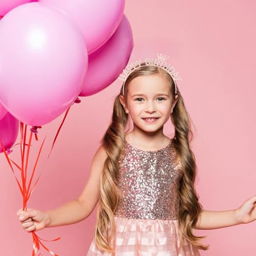 KICOSY Rose Gold Happy Birthday Rhinestone Tiara Headband Crown
