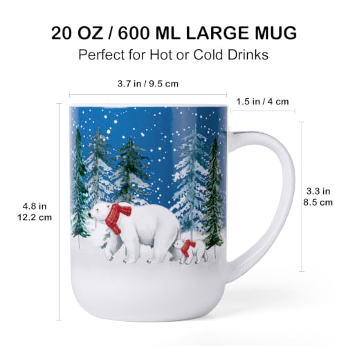 Polar Bear Mug 20oz Large Ceramic Coffee Cup with Snowy Forest Design - Christmas Gift Idea - Variation of Polar Bear