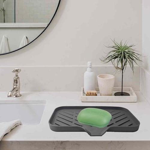 Silicone Bathroom Soap Dish & Sponge Holder - 9"x5" Grey