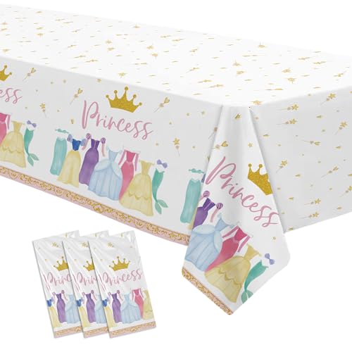 Princess Birthday Party Disposable Tablecloths, 3 Pack, 55 x 86 Inches