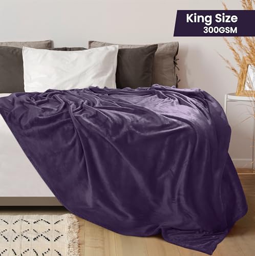 King Size Purple Fleece Blanket - Ultra Soft & Durable (90x102 Inch)