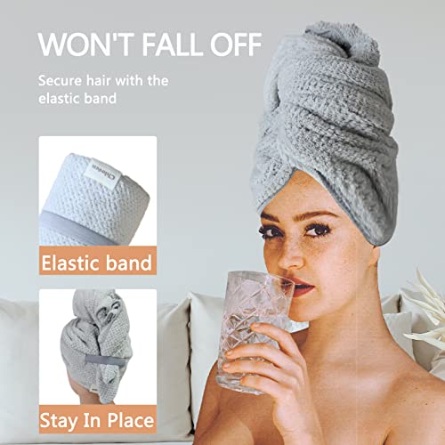 Chloven Jumbo Microfiber Hair Towel Wrap - Extra Large 43x24 Gray Turban