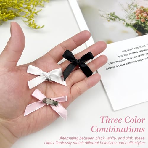 Zoolinn 30-Piece Mini Bow Hair Clips - Pink, White & Black Ribbon Barrettes