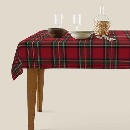 Christmas Checkered Tablecloth Rectangle 60x104 Inch Red Green Holiday Picnic Cover - Retro Plaid Fabric