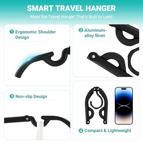 10 Pcs Black Foldable Travel Hangers - Adjustable & Portable