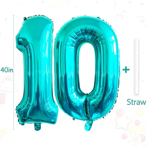 Teal Blue Number 10 Balloons - 40 Inch Foil Mylar for Parties
