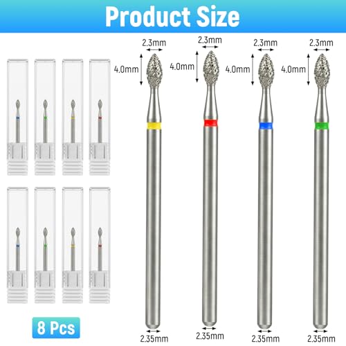 Diamond Flame Cuticle Nail Drill Bits - 8 Pcs 3/32" with Dust Cover