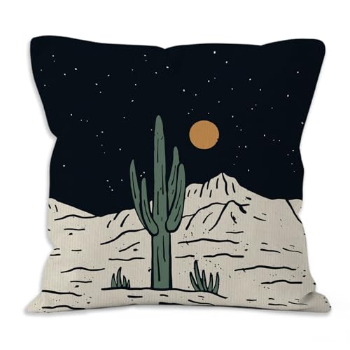 Night Cactus Western Pillow Cover 18x18 - Boho Southwestern Couch & Bedroom Decor