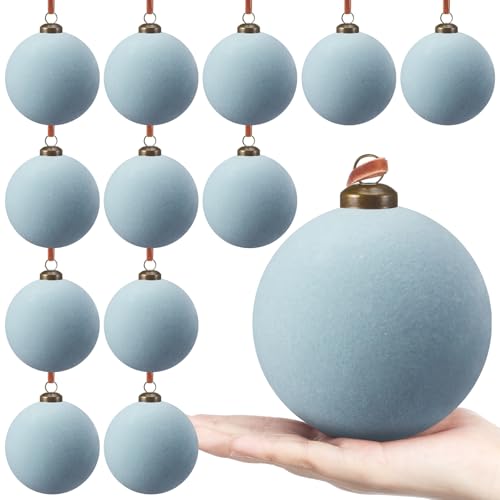 Dusty Blue Velvet Christmas Ball Ornaments - 12 Pack, 4 Inch - Variation of Dusty Blue