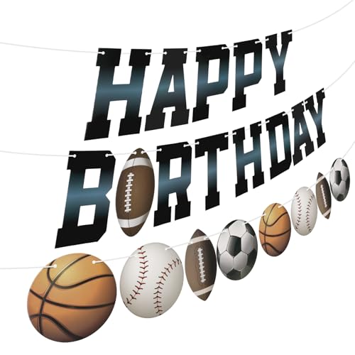 Sports Happy Birthday Banner for Kids - Basketball, Football & More