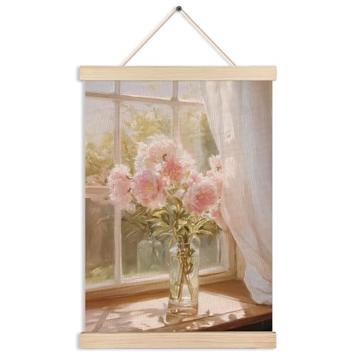Pink Peony Floral Canvas Wall Art Hanging Poster for Girls Room
