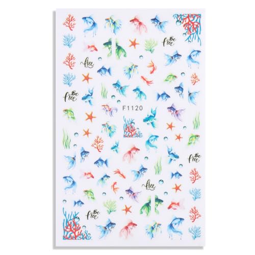 SIMAYKUWA Summer Ocean Nail Stickers Mermaid Dolphin Decals 4 Sheets