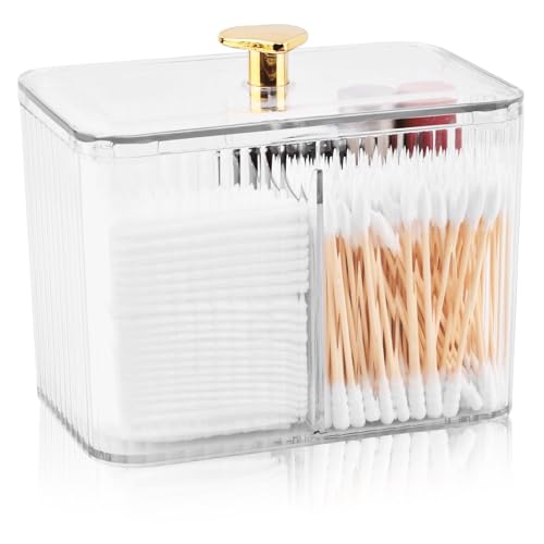 Frinovalt 3-Compartment Q-Tip Holder Dispenser, Transparent Bathroom Organizer