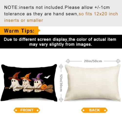RABUSOFA Halloween Outdoor Throw Pillow Cover 12x20 - Waterproof Ghost Decor