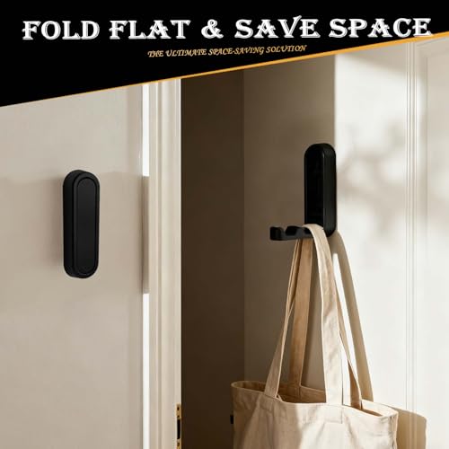 Heavy Duty Black Folding Wall Hooks 2 Pack - Space Saving Zinc Alloy