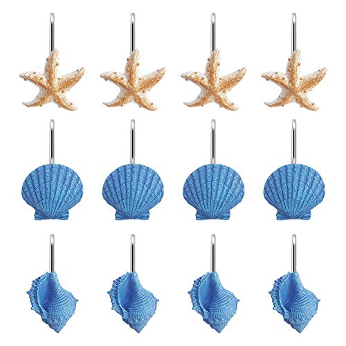 Gracelife Starfish Shower Curtain Hooks - Set of 12 Rust-Proof Resin Rings