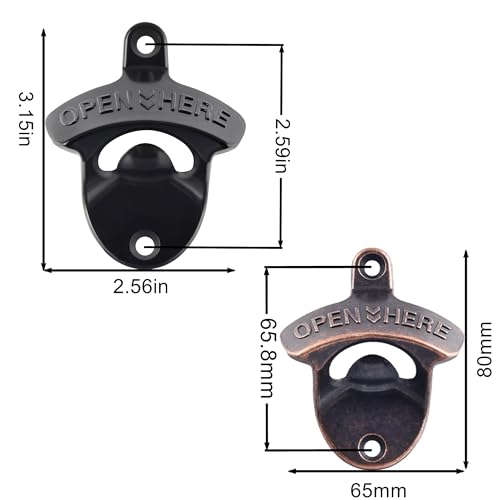 HAIICEN Wall Mounted Beer Bottle Opener Set - Black & Antique Copper, 2 PCS