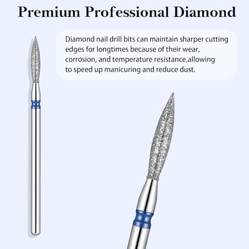 10Pcs Diamond Flame Cuticle Drill Bits 3/32" Medium Grit