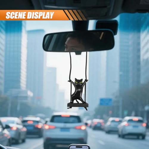 Craedli Swinging Cat Car Rear View Mirror Charm - Resin Hanging Ornament