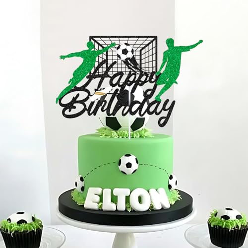 Hooqict Soccer Happy Birthday Cake Topper Glitter Decorations - Kids, Men, Boys Party Supplies