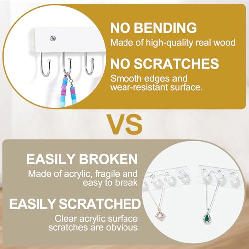 Dntorx White Wooden Wall Necklace Organizer with 24 Hooks – Jewelry & Accessory Storage