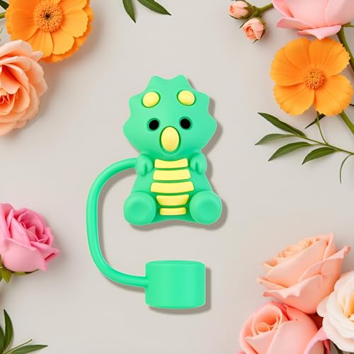 Green Dinosaur Silicone Straw Caps for Stanley Cup - 5 Pack