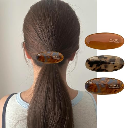 Volwiqu 3PCS French Tortoise Shell Hair Barrette Small Metal Hair Clips