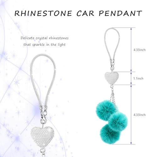 Bling Car Hanging Ornament with Rhinestones & Plush Balls - Blue