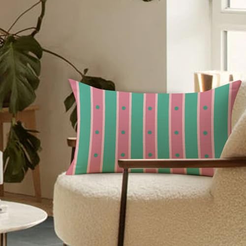 Pink Green Striped Lumbar Pillow Cover 12x20 | Decorative Cushion Case