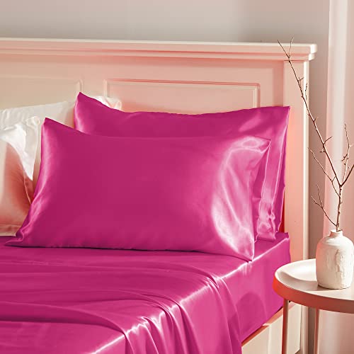 Manyshofu Hot Pink Satin Pillowcase 2-Pack - 20x26 Standard Size