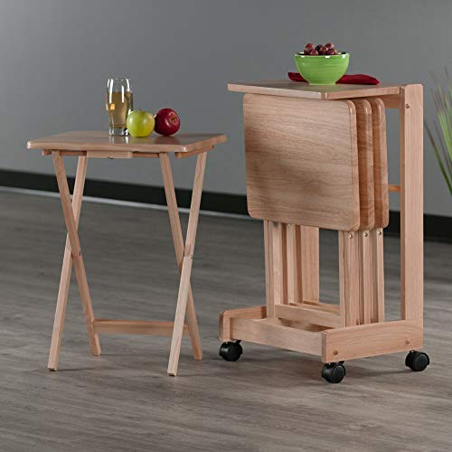 Winsome Brienda Snack Table Set with Mobile Serving Cart, for Living Room, Patio, 32", Natural, Set of 4 Tables