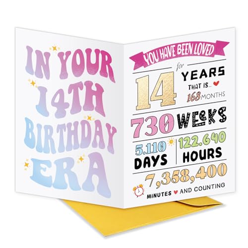 Happy 14th Birthday Card for Girls & Boys - Unique Gift Idea