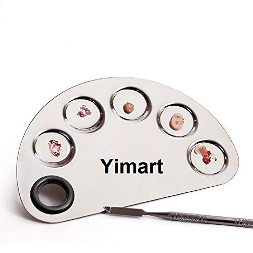 Yimart Stainless Steel Makeup Mixing Palette with Spatula and 5 Wells