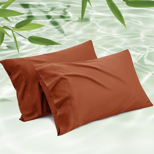 Bedsure King Size Bamboo Pillowcases Set of 2 | Cooling & Silk Soft, Burnt Orange, 20x36 Inches