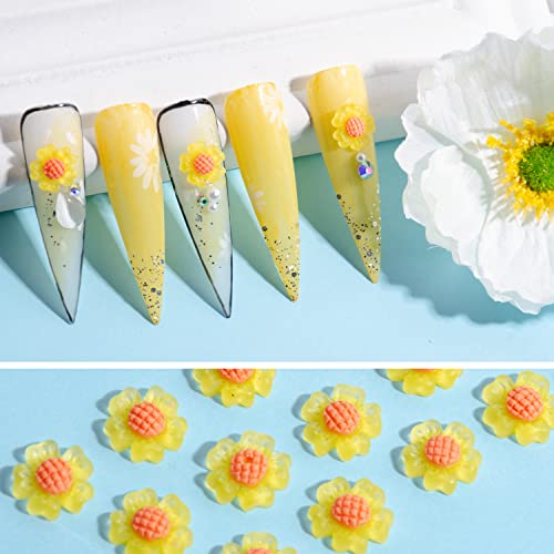 BAIYIYI 100 Pcs 3D Acrylic Resin Sunflower Nail Art Charms