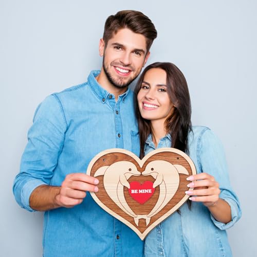 WaaHome Wooden Dolphin Valentine's Day Door Sign Be Mine Hanging Wreath