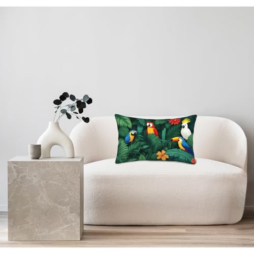 Tropical Plants Birds Throw Pillow Cover - 20x30 Inches, Cute Decor