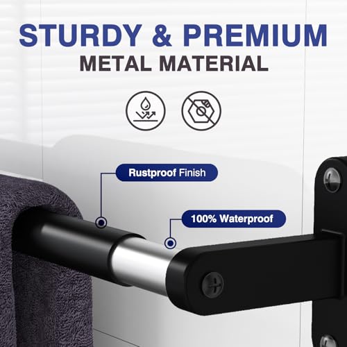 Powools 24-Inch Matte Black Towel Bar, Rustproof Aluminum Wall Mounted Rack