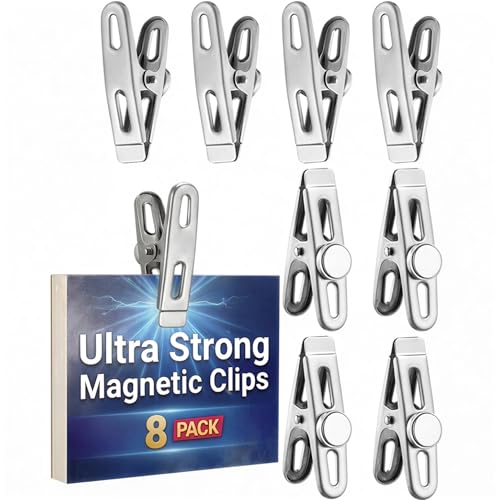 Heavy Duty Magnetic Chip Bag Clips - 8 Pack Neodymium Food Storage & Office Organizers