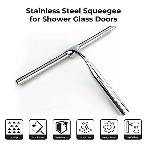 Fab Glass and Mirror Chrome 10-Inch Silicone Blade Shower Squeegee with Holder