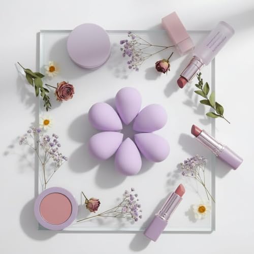 YLiiii 6Pcs Purple Mini Makeup Sponge Set for Concealer and Foundation