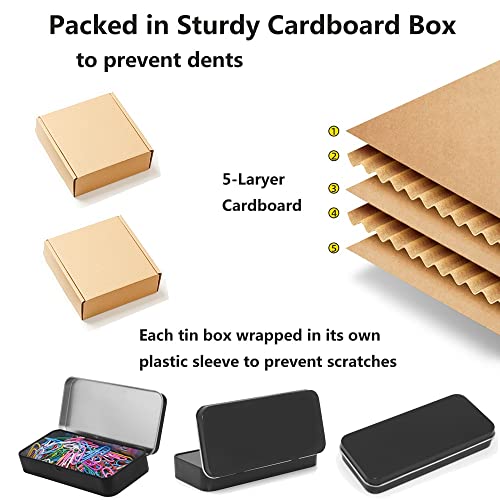 Gere 4-Pack Black Metal Rectangular Hinged Tin Boxes for Storage